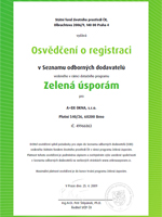 Osvědčen&iacute; o registraci - Zelen&aacute; &uacute;spor&aacute;m